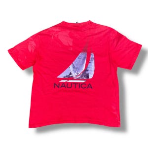 Vintage 90s Nautica Shirt Sailing Yacht Boat Big Back Hit Print Sailing Gear Style Made in USA Size XL