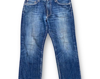 Vintage stijl Japanse merk blauwe denim jeansbroek gemaakt in Japan maat 34