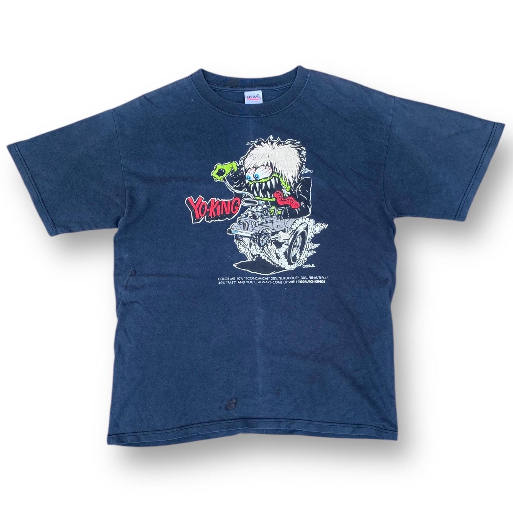 Vintage 90s Yo-king Hot Rod Fink Monster Graphic Tshirt Anvil Tag