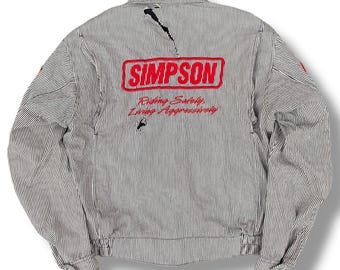 Vintage Simpson Racing Team Motorsport Stripe Bomber Jacket Full