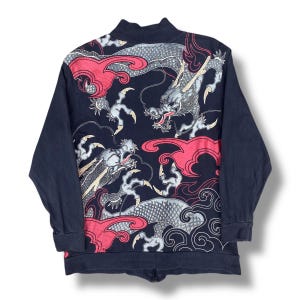 Vintage Space Opera Full Print Dragon Sukajan Souvenir Sweater Jacket Full Zipper Japanese Traditional Art Yakuza Gang Style Size XS