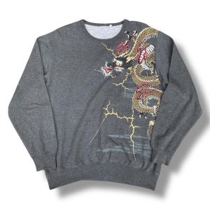Vintage Sukajan Dragon Natives Full Print Sweatshirt Japanese Brand Sukajan Souvenir Japanese Traditional Jacket Archival Clothing Size XL