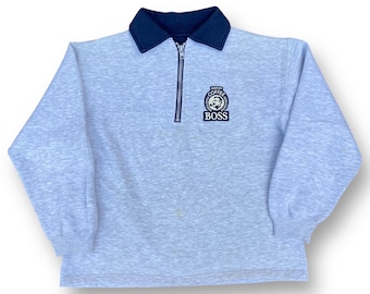 Vintage 90s Suntory Coffee Boss Half Zipper Collared Sweatshirt Embroidery Logo Pull Over Size M
