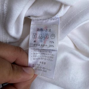 May include: A white fabric tag with Japanese text and care symbols. The tag lists the fabric composition as 72% cotton and 28% polyester. Additional text includes washing instructions and the manufacturer's information.