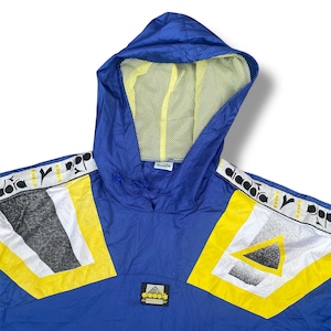 Vintage 90s Diadora Match Winner Italy Light Pullover Jacket Windbreaker Big Spell Out Backhit Sportswear Athletes Style Outfits Size 2XL