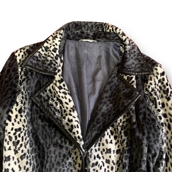 Vintage Japanese Leopard Print Faux Fur Moto Jacket Split Color