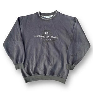 Vintage 90s Pierre Balmain Paris Sweatshirt Medium Embroidery Spell Out Logo Pullover Crewneck Size M