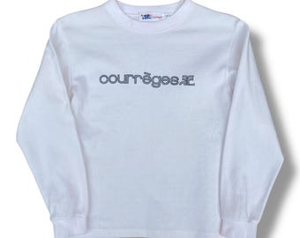 Vintage 90s Courreges Embroidered Spell Out Logo Sweatshirt Minimalist Style Outfits Size S