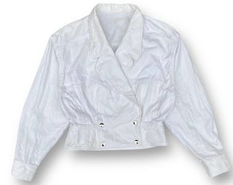 Vintage 90s Courreges Paris Cropped Jacket Small Snap Button Down Designer Outfits Fashion Style Size S