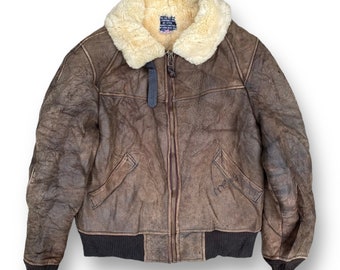 Vintage 90s Avirex Military Type B6 US Army Bomber Jacket Sherling Jacket Sheepskin Flight USAAF  Leather Aviator Coat 100% Leather Size 40
