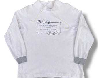 Vintage 90s Courreges Paris Sport Futur Sweatshirt Embroidered Spell Out Pull Over Size M