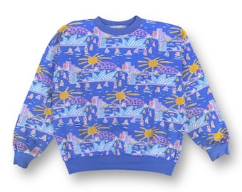 Vintage 90s Ken Done Sweatshirt All Over Colourful Print Pop Art Australia Designer Crewneck Pullover  Design Made in Australia Size M