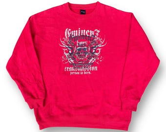 Sweat-shirt vintage imprimé crâne de l'an 2000 à enfiler, libellé punk horreur, style gothique des années 2000, taille L