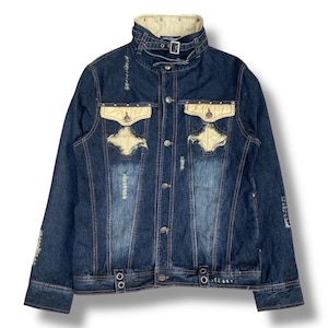 Vintage 90s In The Attic Homme Denim Jacket Doube Pocket Retro Style Classic Outfits Punk Rider Style Outerwear Size XL