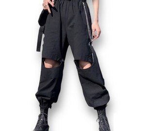 Vintage Overall Cargo Pants Two Ways To Wear Cargo Balloon Cut Out Streetwear Punk Harajuku Style Outfits Style Size S