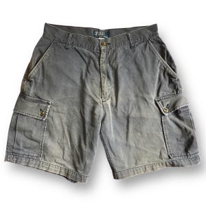 Vintage 90s Polo Ralph Lauren Short Pants Gray Colour Multipocket Nicely Faded Size 30