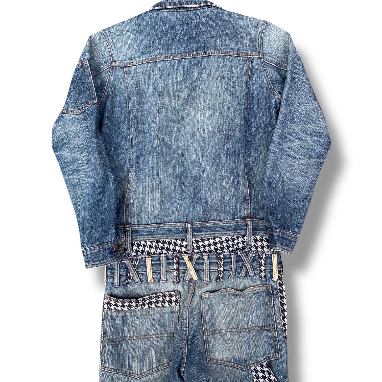 Vintage 90s Jungle Storm Men Denim Jumpsuit Indigo Biker Suit