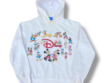 Vintage Tokyo Disney Resort Team Disney Hoodie White Characters Print Mickey Minnie Donald Sweatshirt Size M 