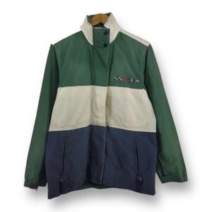 Vintage jaren 90 LL. Bean zeilen nautisch blok vlag jas grote volledige ritssluiting colourblock hoodies outdoor uitrusting stijl outfits maat L