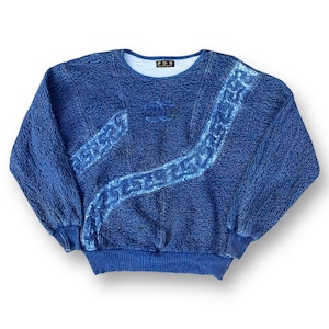 Vintage 90s Indigo Sweatshirt Curly Design Large Pullover Crewneck Designer Outerwear Outfits Size L