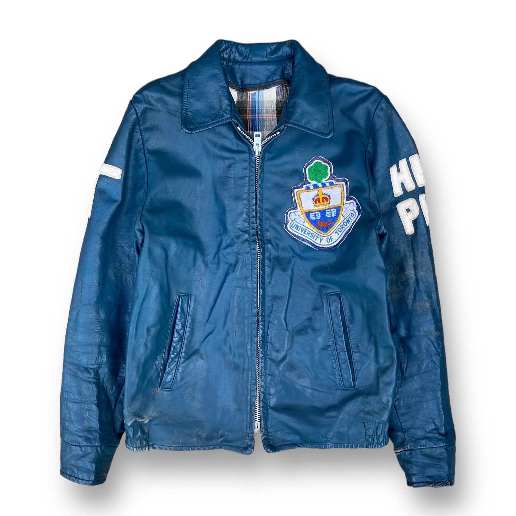 Vintage 80s University Of Toronto Argonauts Leather Jacket Large History Philosophy Embroidery Logo Spell Out Back Hit Zipper Jacket Size L
