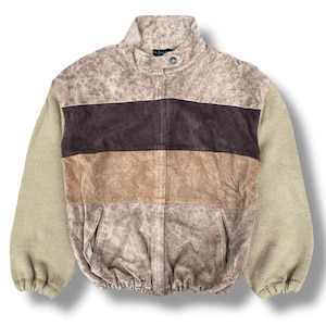 Vintage 90s Claudio Bomber Jacket Full Zipper Multicolour Suede Style Made in Italy Size S