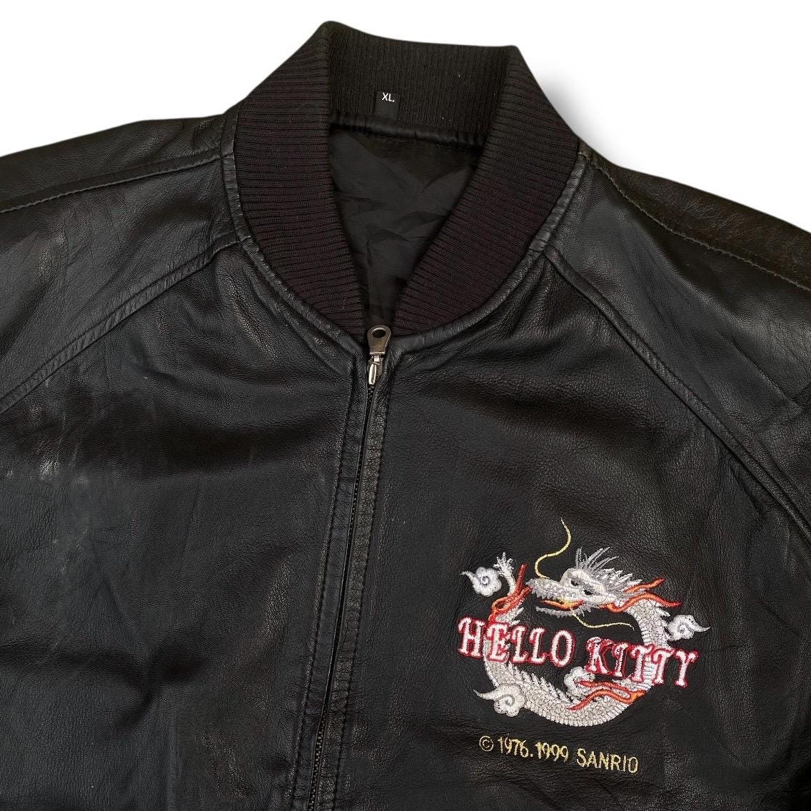 Vintage 90s Hello Kitty Sukajan Genuine Leather Bomber Jacket