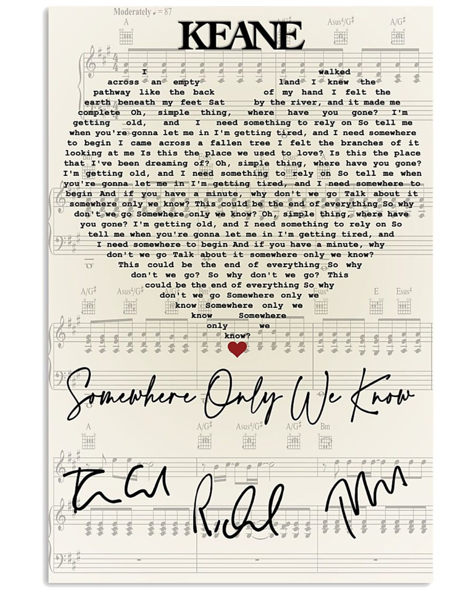 Keane Somewhere Only We Know Lyrics Song Fan Gifts Lover Etsy