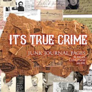Vintage True Crime Junk Journal Kit: 51 Printable Ephemera (JPG Files)