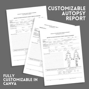Plantilla de informe de autopsia imprimible para diseño personalizado de archivo criminal con temática de archivo criminal de CSI, recuerdo con temática de archivo criminal, amantes del misterio