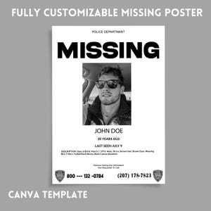 Druckbare Missing Poster Vorlage für DIY Personalisierte Strafakte Themen Design CSI Kriminelle Akte Themen Andenken, Geheimnis Liebhaber