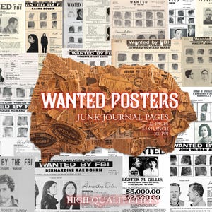 Carteles antiguos de búsqueda y recompensas / 22 archivos JPG imprimibles / Efímeras de personas / Descarga digital / Crímenes reales / Huellas dactilares