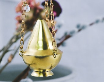 Brass Incense Burner Cone Handmade Canada New Brunswick Maritimes Jewellery Jewelry Hanging Sage Smudge Chain Suncatcher Sun Catcher Glass