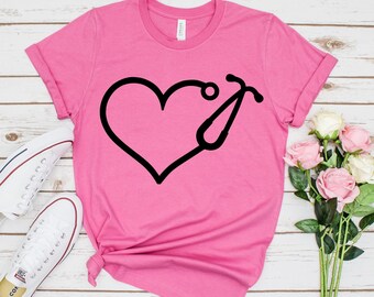 Custom Shirt, Nurse Shirt, Doctor Shirt, Heart Stethoscope, Personalization Shirt Gift, Nursing School Shirt, Women Gift, For Her, For Him