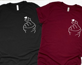 Valentines Day Shirt, Kpop Finger Heart Shirt, Couple Cute Shirt, Hearts Tshirt, Kpop Finger Heart Tee, Korean Finger Shirt, Lovers Gift