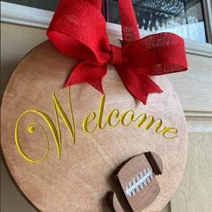 Carved Wood Football Welcome Sign in Any Language or Colors