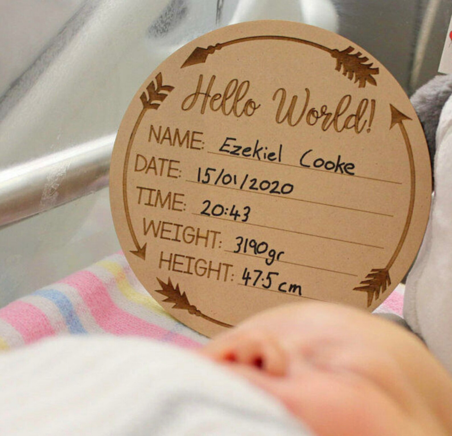 Personalized Wood Round Birth Announcement for Hospital Etsy UK