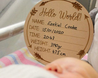 Personalized Wood Round Birth Announcement for Hospital Bassinet Keepsake Ornament