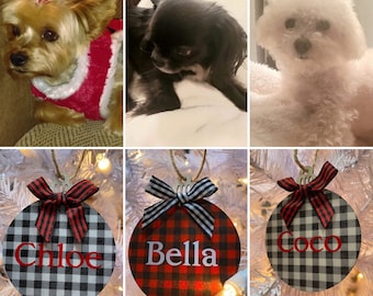 Adorno navideño personalizado a cuadros de búfalo