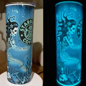Mermaid Skeleton Glow in the Dark | 20 oz Steel Tumbler with Reusable Plastic Straw