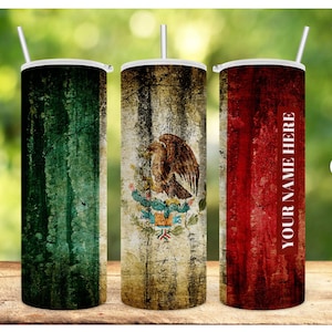 Rustic Mexican Flag 20 oz Steel Tumbler with Plastic Straw