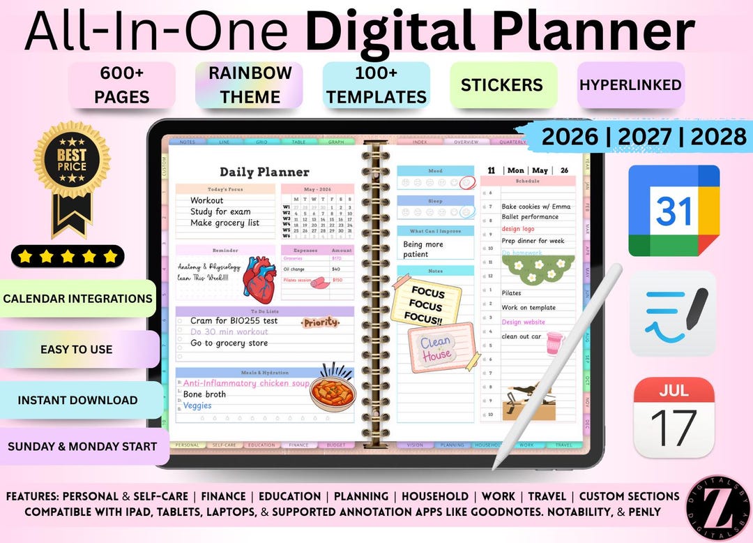 Curated visual reference: Gallery Detail: 2026 2028 All In One Digital Planner Hyperlinked 600 Pages