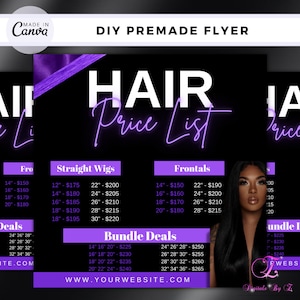 DIY Hair Price List Flyer - Wigs Pricing - Hair Bundles - Bundle Deals - Hairstylists - Book Now - Appointments Available