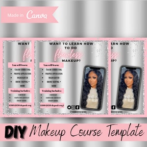 DIY Digital Makeup Course Flyer, Editable Template, Pink, Business Branding, Makeup Artist, Social Media