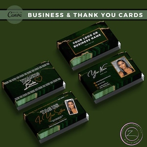 Green & Gold Glitter Agate Business Card Template, Canva (Digital Download)
