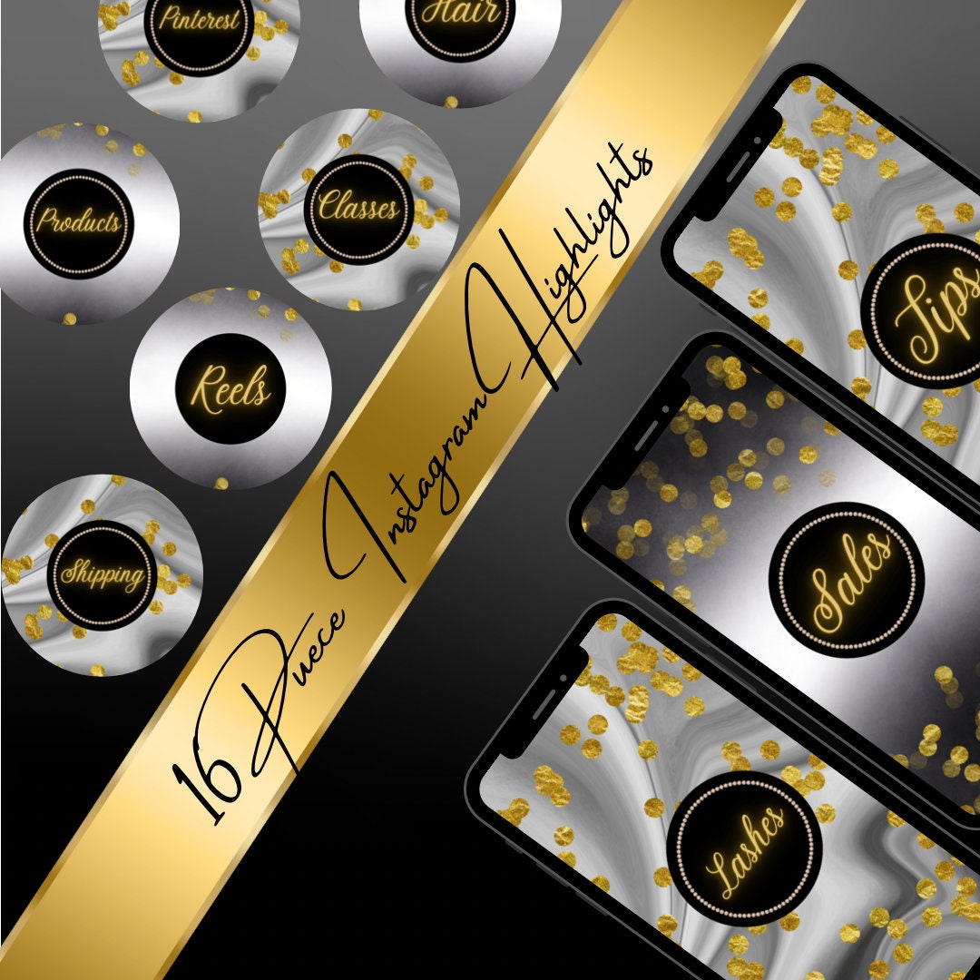 16 Piece INSTAGRAM HIGHLIGHT COVERS, Gold Marble Highlight Covers ...