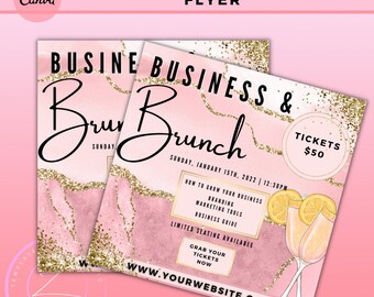 Business and Brunch Flyer, Editable Social Media Flyer Canva, DIY Brunch, Editable Template Flyer Brunch and Mimosas, Event Business Flyer