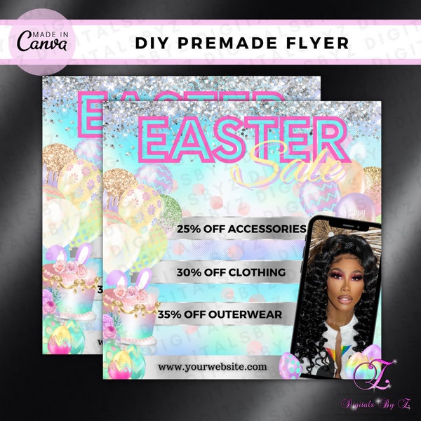 Editable Easter Sale Flyer Template, Easter Sale Cards, Instagram Easter Sale Post, Canva Template