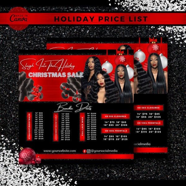 DIY Hair Price List Flyer, Motion Flyers, Hair Pricelist, CHRISTMAS, Hair Pricing Flyer, Social Media Post, Hair Bundles Flyer, HOLIDAY