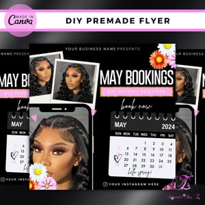 May Bookings Template DIY, Editable Hair Appointment Template, Spring Flyer, Bookings Available, Canva Template